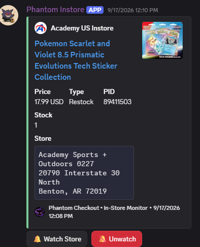 Academy Sports in-store monitor: Prismatic Evolutions Tech Sticker Collection in Benton, AR